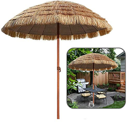 Caixia 240cm Parasol Parapluie De Jardin en Paille Parasol De Table De Marché pour Restaurant en Extérieur, Café, Piscine, Bar, Terrasse, Poteau 32mm, Inclinable