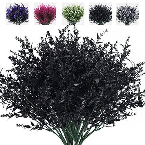 RECUTMS Artificial Flowers Outdoor Fake Plants Artificial Fake Flowers, Faux Outdoor Plastic Plant UV Resistant Shrubs No Fade Faux Plastic Plants Garden Porch Window Box Decorating(Black)