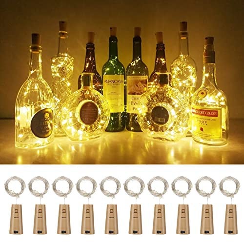 Vicloon LED Flaschen-Licht, 10 Stück 20 LED Flaschenlichterkette Korken, Warmweiß Glas Licht Lichterkette mit Batterie, Kork Flaschen licht fur DIY, Party Hochzeit Stimmung Lichter
