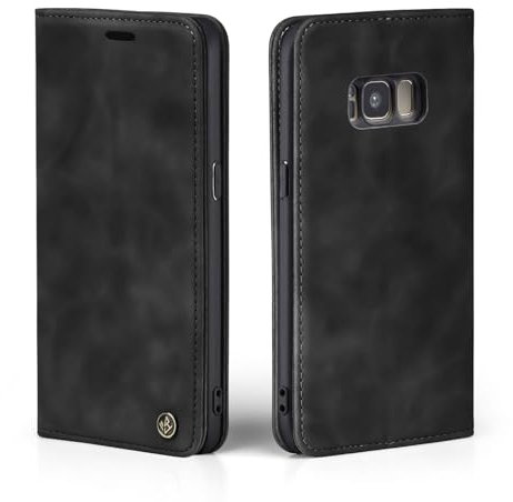 LBH Handyhülle für Samsung Galaxy S8 in Schwarz mit Karten- und Geldfach Smartphone Hülle mit Standfunktion Flip Case Schutzhülle Magnetverschluss Vintage