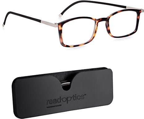 Read Optics Lesebrille für Damen und Herren, schützende Blaulichtbrille für Gaming, Computer und Bildschirme, braun, superdünne, flach klappbare Fassung, 0,0 bis +2,5