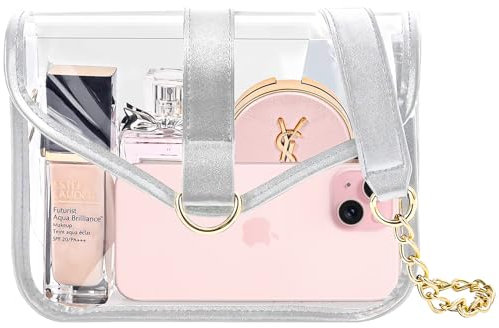 Procase Sac à bandoulière Transparent Imperméable, sac à main Porte-monnaie pour Plage, Piscine, Soirées Pyjamas, Voyage, Cadeau pour Fille Femme et Personnes Tendances –Argent