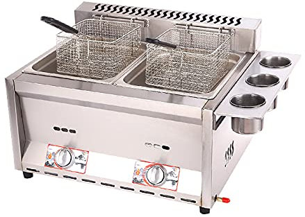 CHEMYO Friteuse à gaz, avec 8L + 8L, Acier Inoxydable, friteuse de Frites de Poulet pour Frites Restaurant de Cuisine à Domicile