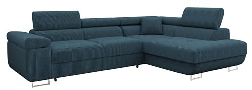 Mirjan24 Ecksofa Torezio Cord mit Bettkasten, Einstellbare Kopfstützen, Sofa mit Schlaffunktion, Eckcouch für Wohnzimmer, L-Form Couch mit Bettfunktion (Poso 05, Seite: Rechts)