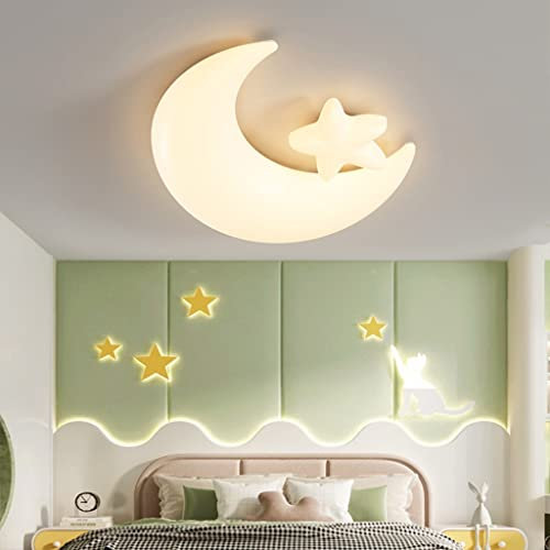 LED Deckenleuchte dimmbar Schlafzimmer Deckenlampe einfach Deckenlicht modern Augenschutz Lampe kreativ Creme Stil Cartoon Mond Mädchen Kinderzimmer Wohnzimmer Bibliothek Lampen (Color : C)