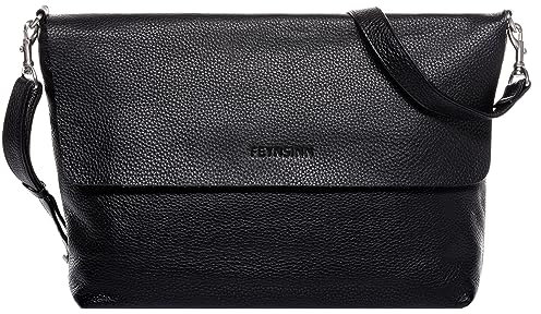 FEYNSINN große Schultertasche echt Leder - Handtasche Liva - Umhängetasche Damentasche mit Schultergurt - Ledertasche Damen schwarz handgefertigt