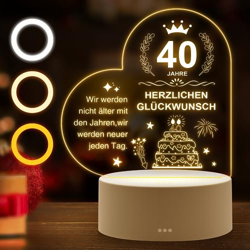 oGoDeal Geschenk 40. Geburtstag Frauen Männer, Personalisierte Nachtlicht zum 40 Geburtstag, Inspirierende Geburtstagsgeschenk für Frau zum 40 Geburtstag