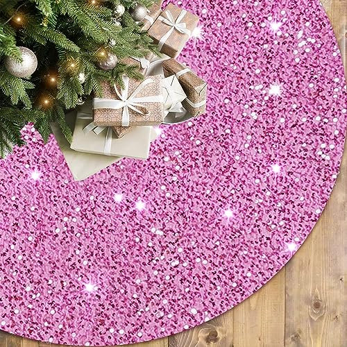 FOTSHARER Pailletten-Weihnachtsbaumrock, rosa, 116,8 cm, groß, glitzernd, Weihnachtsbaumdecke, Stickerei, Velours, Weihnachtsbaumröcke für Frohe Weihnachten, schimmernde Baumdecke für Weihnachtsmann,