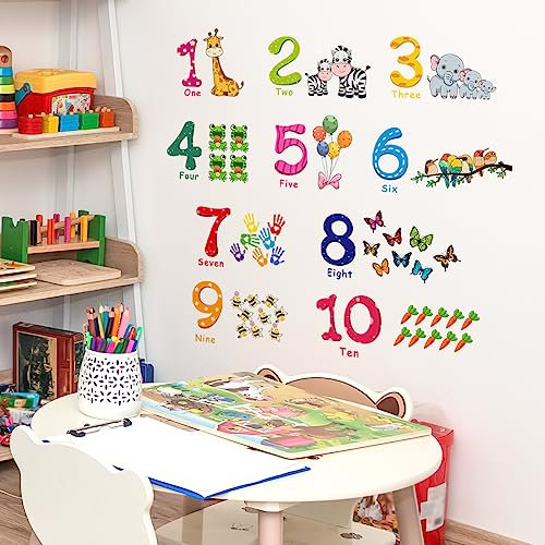 Digitaler Cartoon Wandaufkleber, Kinder Bildungsraum Dekor Cartoon Zahlen Wandkunst, Tieraufkleber Für Kinder Alphabet Wandaufkleber, Cartoon Tiermuster Selbstklebende Wandaufkleber Lustige