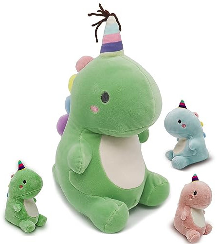 Dino Kuscheltier Groß mit 3 Baby Dinosaurier Plüschtier, 50CM Riesen Dinosaurier Plüsch Stofftier Weihnachten Valentinstag Geburtstag Geschenke für Kinder Erwachsener (Grün, 50CM)