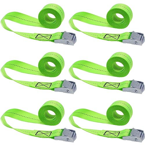 Cisixin 6 Stück Spanngurte mit klemmschloss Gepäckgurt Befestigungsgurt zurrgurte für Motorrad Fahrradträger Extrem robuste 2,5 cm x 1m (Grün)