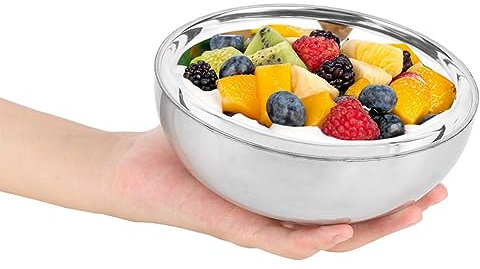 KOSDFOGE Stainless Steel Bowls, Double Wall Insulated Bowl, Stainless Steel Soup Bowls, Metal Mixing Bowls, Nesting Bowls for Ice Cream Rice Soup Cereal Salad(Middle)