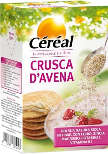 CÉRÉAL CRUSCA D’AVENA, Fonte di proteine, Ricca di fibre, Ottimo per la colazione e per preparare pancake, Per favorire il benessere intestinale, Formato richiudibile, 360 gr