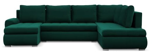 Mebligo - Ecksofa mit Schlaffunktion und Bettkasten Tokio II PRO, 300 cm Breit, Wohnzimmer Eckcouch Ottomane Rechts, Sofa Velour mit Bettfunktion - Sofa Grün (Kronos 19)