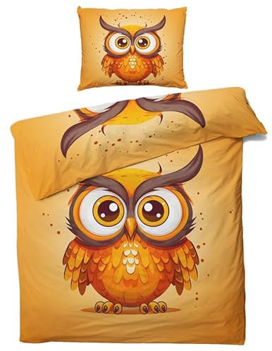 QEODAH Kinder Bettwäsche 155x220 Winter - Cartoon Eule Bettbezug 155x220 3 Teilig - Wendebettwäsche & 2 Kissenbezug 80x80 cm - Weiche Mikrofaser Bettwäsche-Sets mit Reißverschluss
