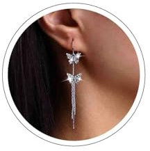 Atentuyi Boho Mariposa Pendientes Largos De Plata - Cz Cadena Borla Cristal Gancho Diamantes Joyas Para Mujeres Y Niñas