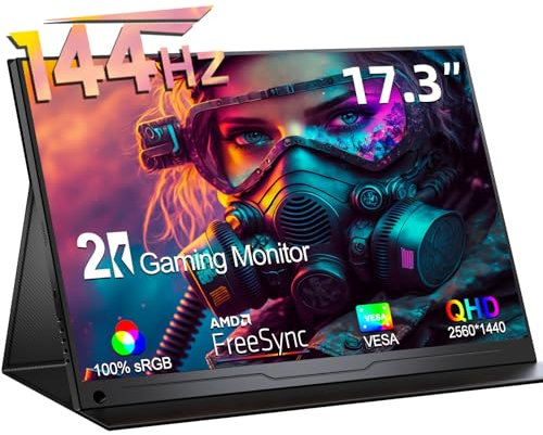 UPERFECT Portable Monitor 17.3 Inch 2K 2560 * 1440 144Hz Matte Monitor, 100% SRGB IPS Monitor with Type-C/Mini HDMI, External Monitor with VESA Hole/Smart Cover for Laptop/PC/PS Seri/Phone