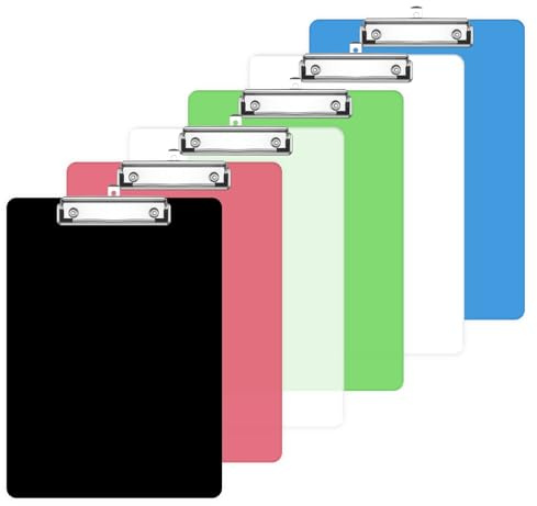 XHDA A4 Plastic Clipboards, Pack of 6, Multicolour with Metal Clip | PP Plastic Material, Assorted Colours, Metal Clip, Hanging Hole, for Office, Work and Business