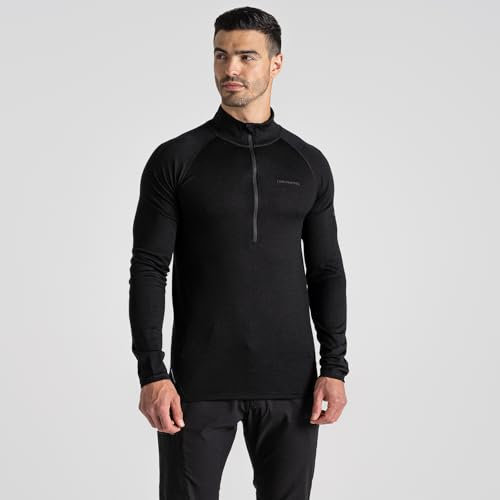 Craghoppers Mens Expert Merino Half Zip Long Sleeve Insulating Baselayer Base Top, Black, L EU