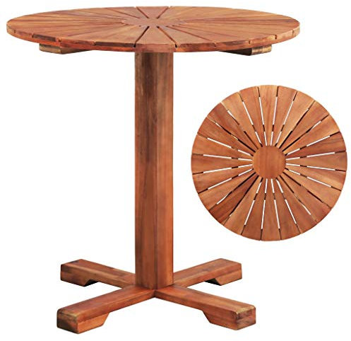 Gecheer Gartentish Säulentisch Massivholz,Braun Rund, 70 x 70 cm (Durchmesser x H),Esstisch Holztisch Balkontisch