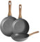Pintinox Gardena Lot de 3 poêles à frire en aluminium forgé, revêtement antiadhésif aspect pierre, compatible induction, bord renforcé et manche aspect bois, tailles 20, 24 et 28 cm.