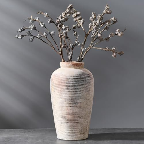 Vaseking Große rustikale Keramikvase, 27,9 cm, minimalistische, dekorative Bauernhaus-Vase für Heimdekoration, Wohnzimmer, Regal-Dekoration, Eingangsbereich, Hochzeit, Tischdekoration, Grau