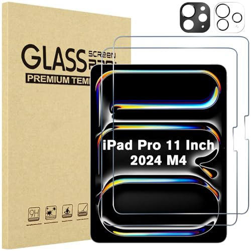 ProCase 2 Pezzi Pellicola iPad Pro 11 Pollici (M4) 2024 con 2 Protezione Obiettivo Fotocamera, Vetro Temperato per iPad Pro 11(A2836 A2837 A3006) - Nero