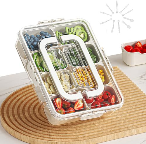 Divided Serving Tray with Lid Kitchen snack plate with lid Snack Box Tray Snack box with compartments Snack Tray Organizer With 8 compartments for snacks Confectionery Biscuits Nuts Fruits Spice