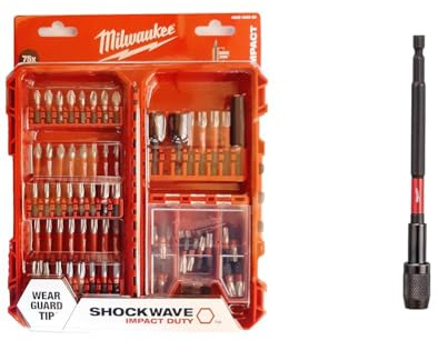 Milwaukee Shockwave 4932492008 Impact Duty Bit Set (TX, PZ, PH, HEX, TXBO, Accessories for Impact Wrenches and Screwdrivers) 75-Piece & Electric Tools 48-32-4532 Bit Impact Locking Holder 6In