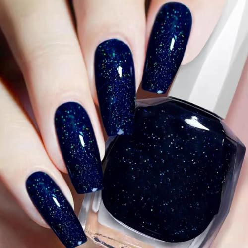 Glitter Nail Polish, Glitter Nail Varnish, Diamond Glitter Quick Dry & Long Lasting Nail Polish No UV Lamp Curing, Chip Resistant, Non-Toxic, Quick Drying, At Home & Salon Manicure (17#Dark Blue)