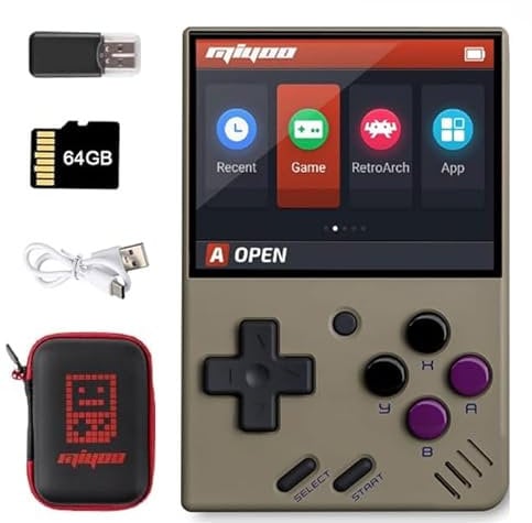 MIYOO Mini V4 Handheld Game Console with Hard Case, 2.8 Inch IPS Screen Retro Linux System Rechargeable 2000mah Battery Portable Retro Game Console with 64GB Card & 6000+ Games