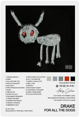 acalur Leinwandposter Drake For All The Dogs, Schlafzimmer, Dekoration, Landschaft, Büro, Raumdekoration, Geschenk, 40 x 60 cm