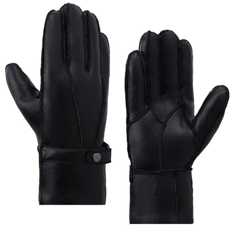 MGGMOKAY Männer Shearling Handschuhe Herren Lederhandschuhe Shearling Warme Winterhandschuhe,Schwarz,L