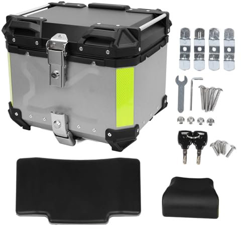 36L Motorrad-Topcase, Motorrad-Heckaufbewahrungskoffer, wasserdichte Motorrad-Gepäckträgerbox mit Schloss, Kofferraum-Tour-Heckbox für Helm, Gepäck, Regenmantel, (Silver)
