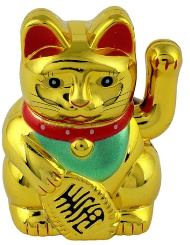 Glückskatze Mini Maneki-neko klassisch gold Solar 5cm Winkekatze Lucky cat