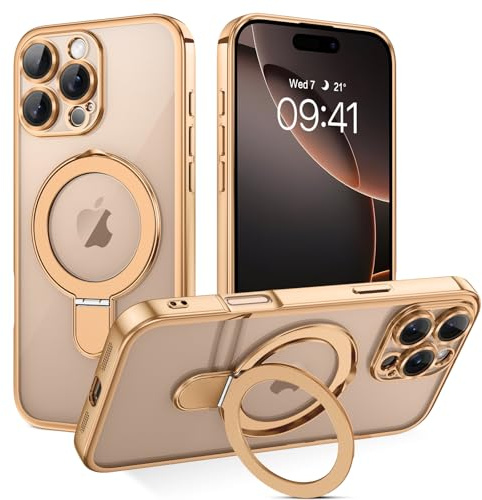 BENTOBEN Hülle für iPhone 16 Pro Max Mag-Safe mit Ständer, [Magnetisch Ständer Ring] Clear Kabellos Dünn TPU Bumper Cover Case Handyhülle iPhone 16 Pro Max 6.9,Titan Wüstensand Transparent