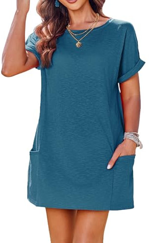 AI'MAGE Strandkleid Damen Shirtkleid Luftig Strandshirt Loose Sommer Bikini Cover Up mit Taschen Beach Dress Strandponcho Dunkel Blau M