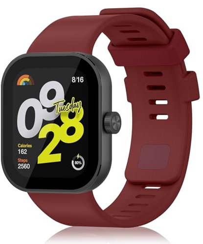 Bracelet pour Xiaomi Redmi Watch 4 /Xiaomi Mi Band 8 Pro,Remplacement Bracelet en silicone étanche et respirant résistant à la transpiration Redmi Watch 4/Xiaomi Mi Band 8 Pro Bracelet (Rouge Vin)