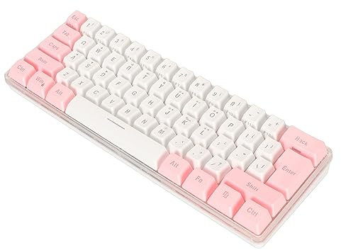 ZJchao Mini Clavier, Petit Clavier de Jeu Filaire, Clavier de Jeu RVB 61 Touches, Clavier de Jeu 60% Technique Mécanique Imitée, Compact pour Joueur Dactylographe (Rose Blanc)