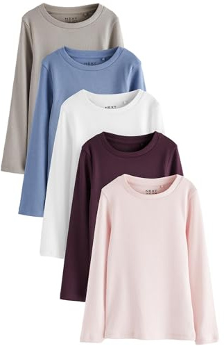 NEXT Mädchen Langärmelige Rippen-Tops im 5er-Pack Mehrfach Numeric_128