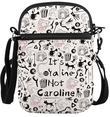 PLITI Coraline Gift Coraline Fans Gift The Secret Door Inspired Gift It's Coraline Not Caroline Horror Movie Crossbody Bag, Not Caroline Zcbagu, 8.26×5.7×0.78inches