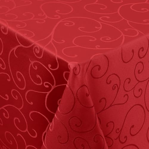smiry Abwaschbar Damast Tischdecke Rechteckig 130 x 160 cm Rot | Jacquard Ornament Design, Kratzfest, 1cm Saumnaht, Pflegeleicht Maschinenwaschbar, Für Küche Party Hochzeit