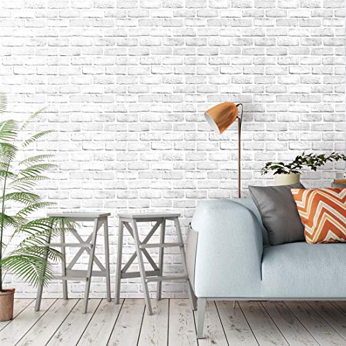 Papel Autoadhesivo Ladrillo Blanco,44.5 x 500cm Vinilo Adhesivo Pared Ladrillo Papel Pared Piedra Vinilo Adhesivo Pared Papel Adhesivo para Muebles,Armarios,Libreria,Sala de Estar, Dormitorio,Cocina