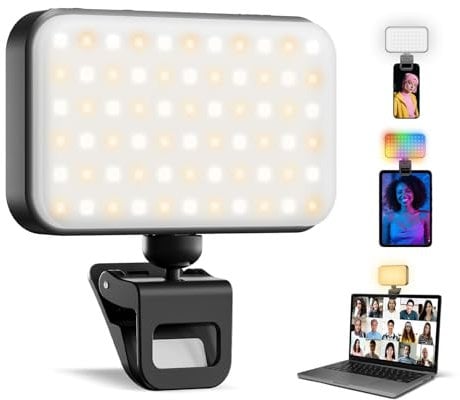 AIXPI 91 LED RGB Selfie Light, Rechargeable Phone Light Clip On 3 Basic Lighting Modes 21 RGB light modes, 2800-6500K Dimmable CRI90+ Portable 78g for IPhone, Tablet, Laptop, Youtube, TikTok