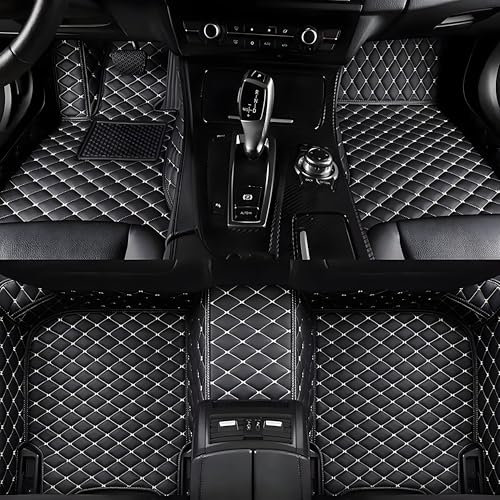 Vollschutz Leder Autoteppiche für Nissan Pulsar 2014 2015 2016 2017 2018 2019 2020 2021 2022 2023 2024, Wasserdicht rutschfest Kratzfest Langlebig Autoteppiche,BlackBeige