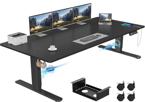 Airfish 200x80cm Höhenverstellbarer Schreibtisch Elektrisch mit Dual-Motor, Kabelmanagement & Touchscreen – Stehpult mit 100 kg Tragkraft, 3 Speichertasten und 1.5 mm Tischbeinen, Schwarz