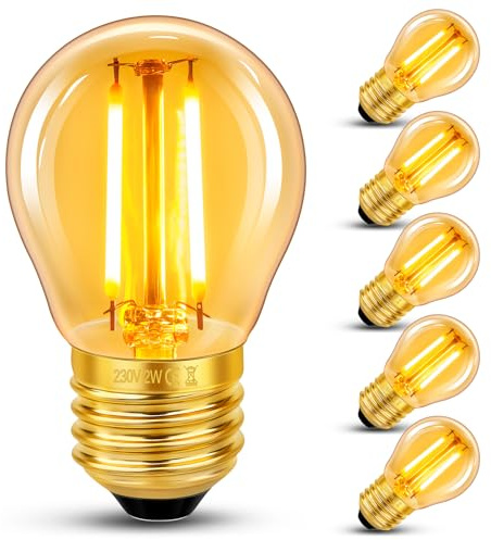 6 Stück E27 LED 2W Edison Vintage Glühbirne, G45 Vintage Glühlampe, Ersetzt 20W Glühlampen, Warmweiß 2200K Bernstein Glas Lampe, Nicht Dimmbar, Nostalgische Dekoration für Zuhause, Hotel, Café, Bar