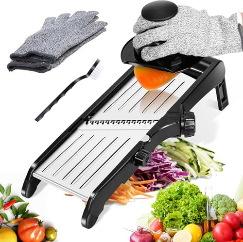 OZD Mandoline Vegetable Slicer Professional, 3 in 1 Stainless Steel Mandoline Food Slicer, Adjustable Kitchen Chopper for Potato Onion Cheese Julienne Slicer with Safety Gloves
