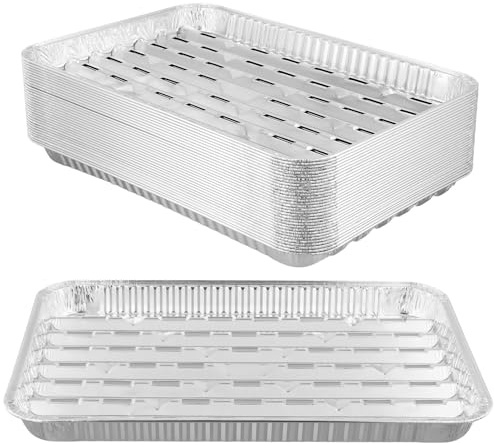 CHEUKYIU 40 Stück Alu Grillschalen, 340 x 230 x 23mm Silber Aluschalen Grillschale, Grillschalen für Gasgrill, BBQ