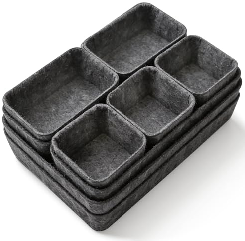 Jukibole Schubladen Organizer Set, 9 Stücke Ordnungssystem für Schublade, Küche, Büro & Schminktisch, Schrank Organizer in 4 Größen, Filzmaterial, Geräuschlos und Rutschfest, für Socken, Unterwäsche